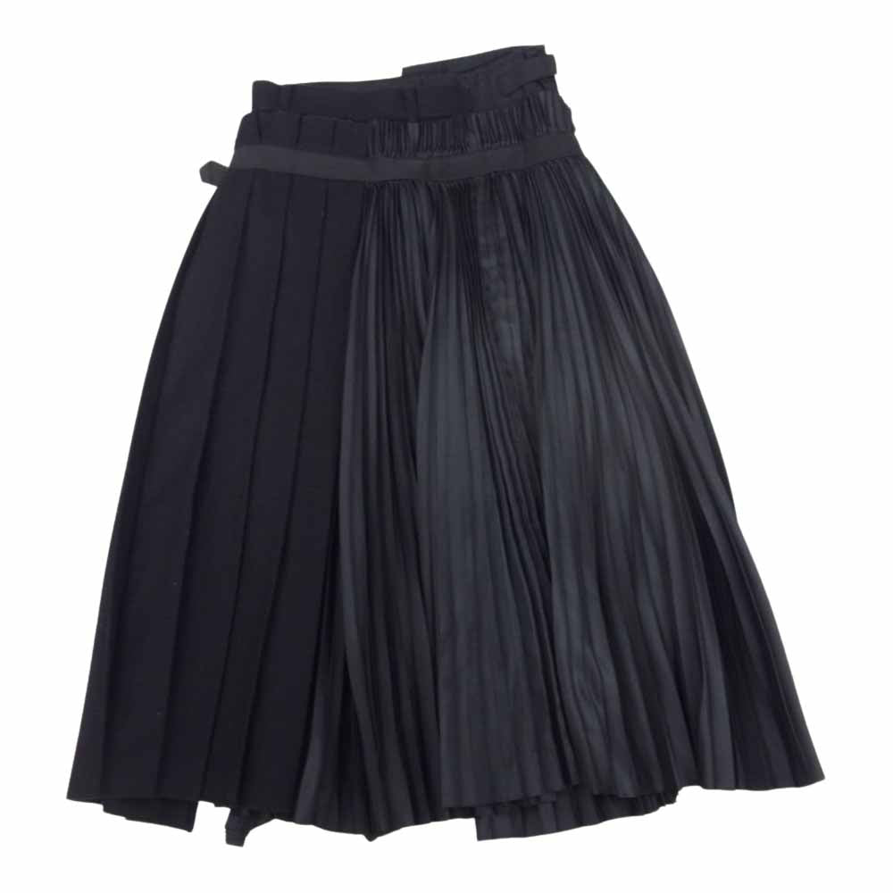 Sacai サカイ 18-04111 ウール ラップ 切替 プリーツ スカート ブラック系 1【中古】