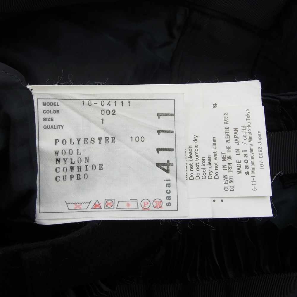 Sacai サカイ 18-04111 ウール ラップ 切替 プリーツ スカート ブラック系 1【中古】