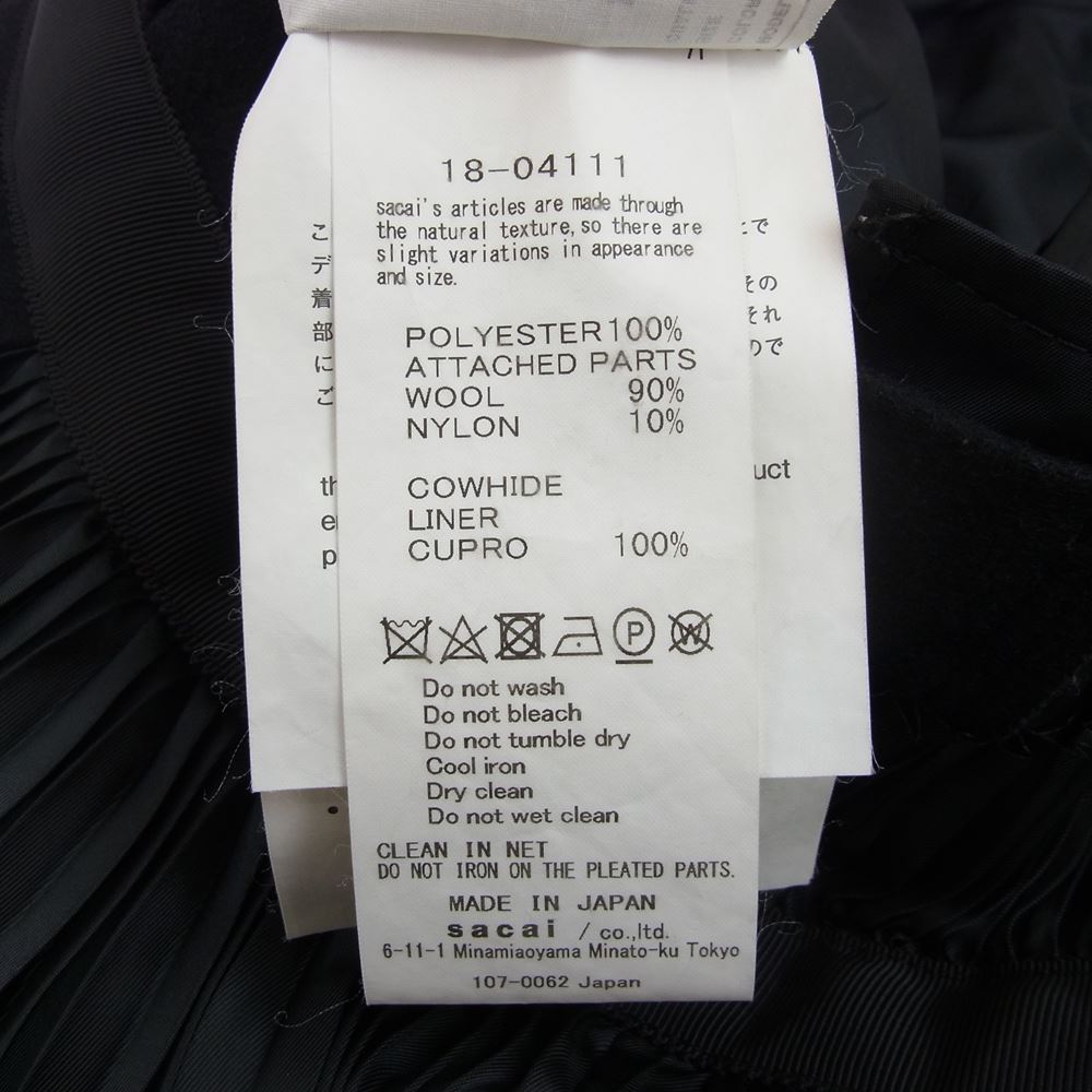 Sacai サカイ 18-04111 ウール ラップ 切替 プリーツ スカート ブラック系 1【中古】