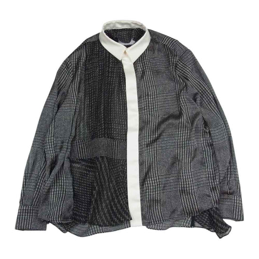Sacai サカイ 20AW 20-05334 グレンチェック シアー シフォン プリーツ サテン 切替 リボン ブラウス ブラック系 1【美品】【中古】
