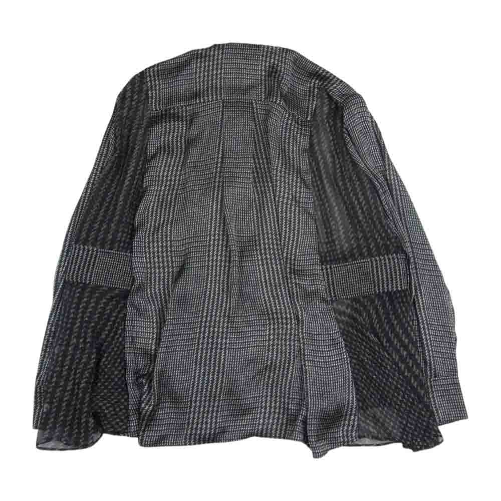 Sacai サカイ 20AW 20-05334 グレンチェック シアー シフォン プリーツ サテン 切替 リボン ブラウス ブラック系 1【美品】【中古】