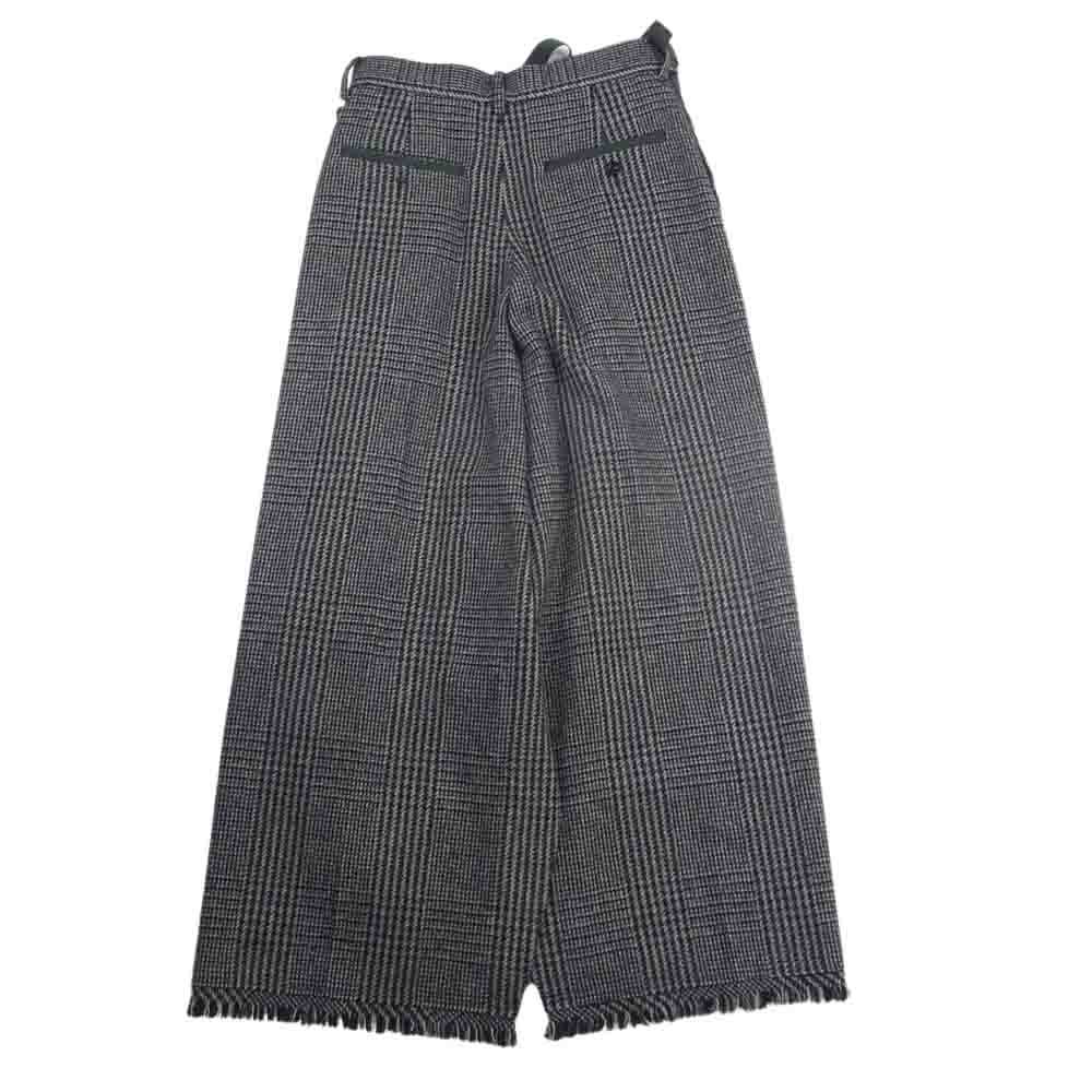 Sacai サカイ 20AW 20-05337  ウール グレンチェック サイドライン 切替 ラップ ベルテッド スカート カーキ系 1【美品】【中古】