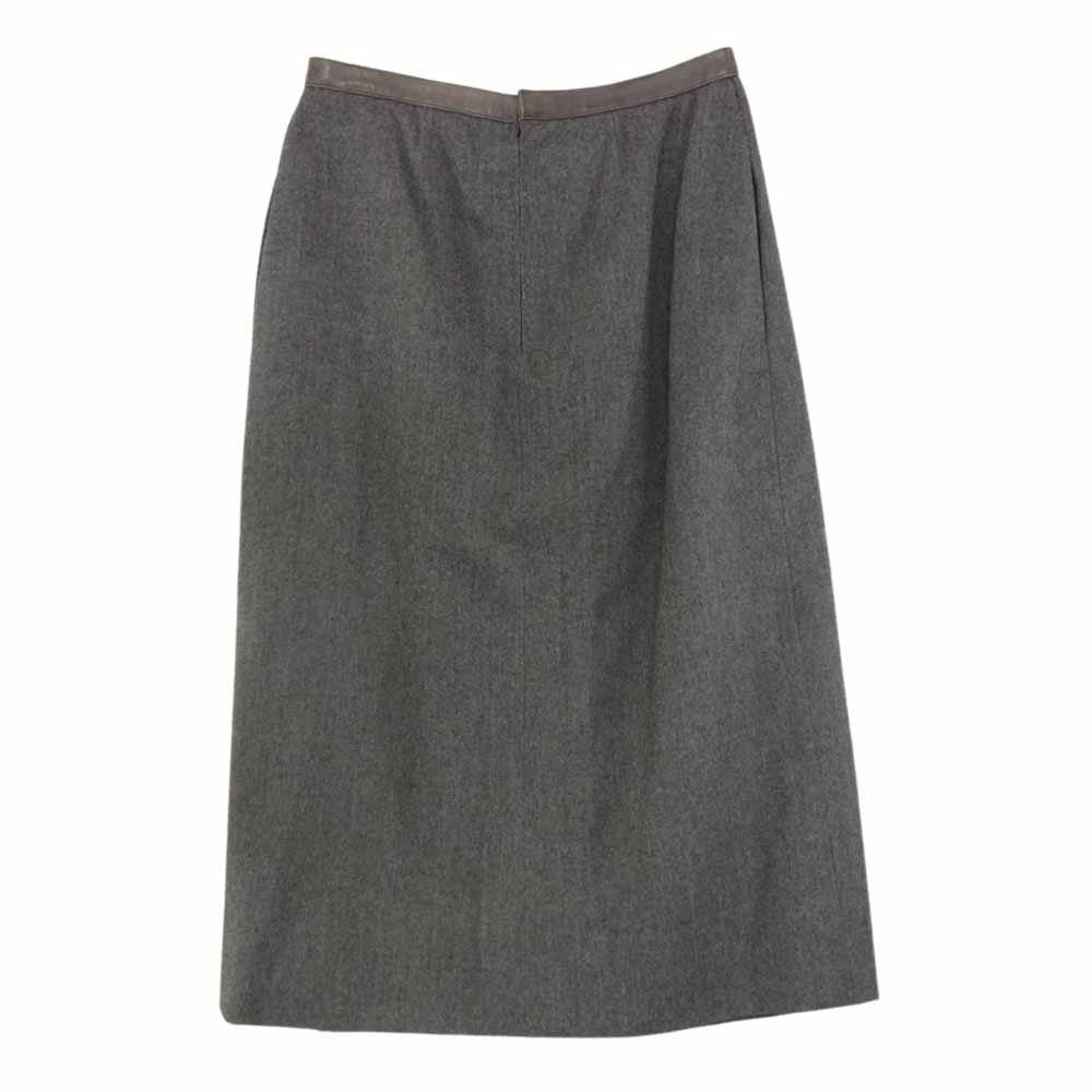 HERMES エルメス レザー切替 ウール タック スカート グレー系 40【中古】