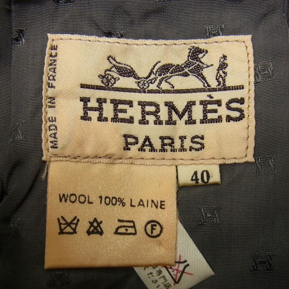 HERMES エルメス レザー切替 ウール タック スカート グレー系 40【中古】