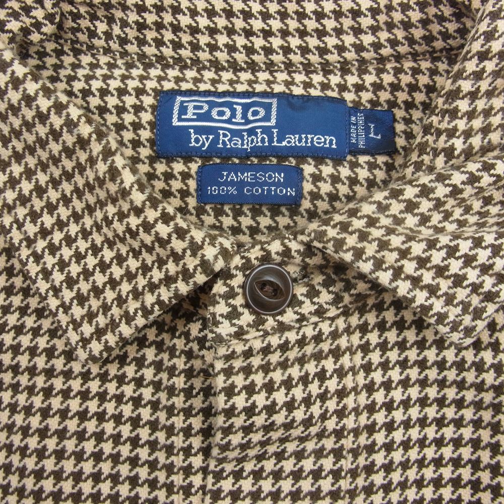 POLO RALPH LAUREN ポロ・ラルフローレン 90s 千鳥 総柄 長袖 シャツ ライトブラウン系 L【中古】