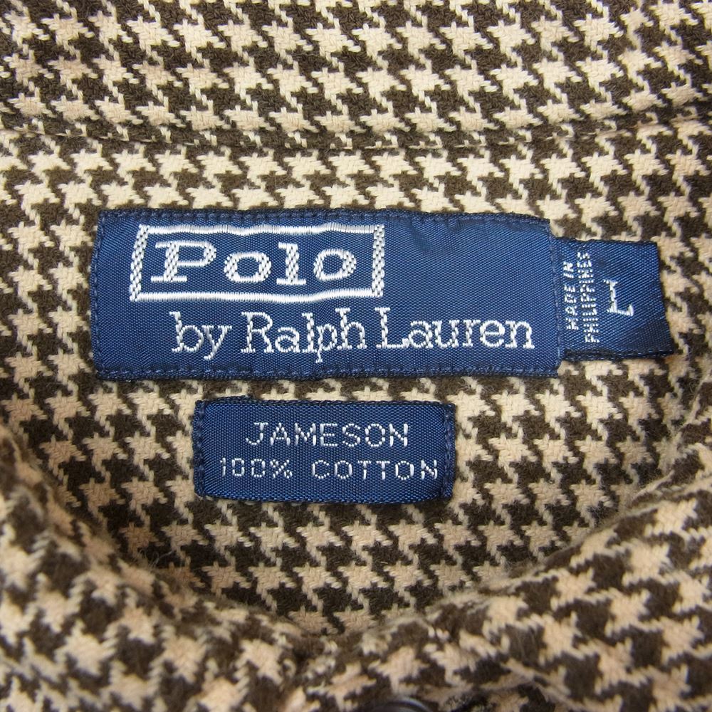 POLO RALPH LAUREN ポロ・ラルフローレン 90s 千鳥 総柄 長袖 シャツ ライトブラウン系 L【中古】