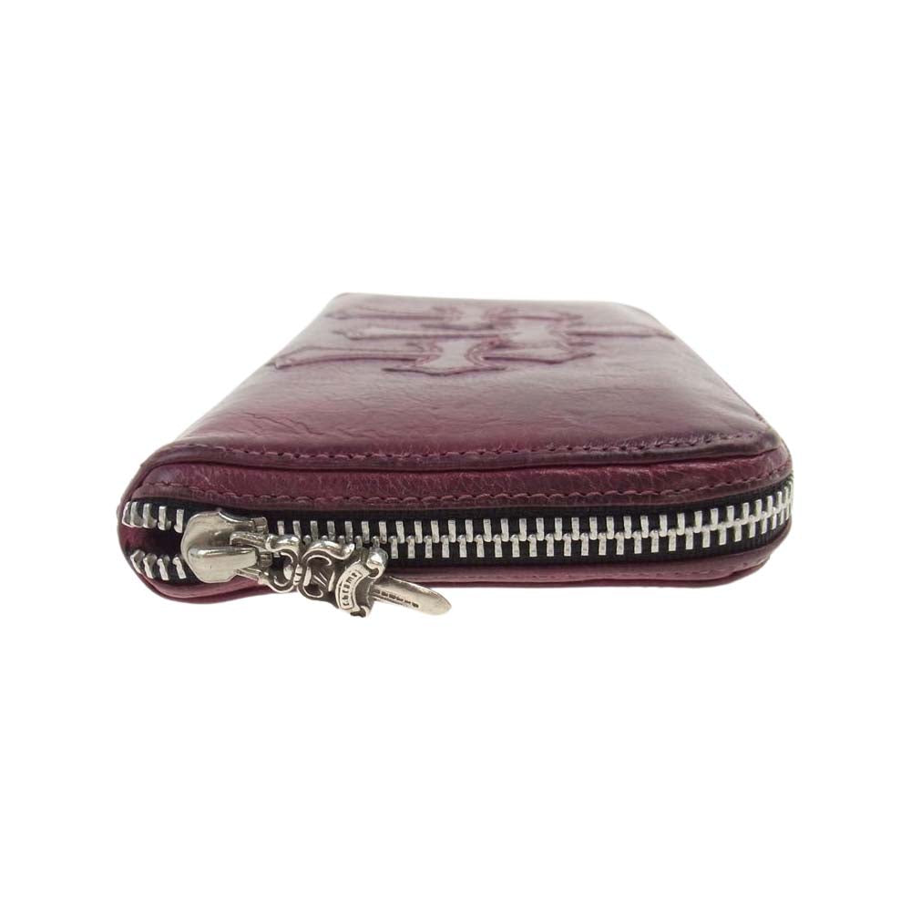 CHROME HEARTS クロムハーツ（原本無） REC F ZIP ＃2 レザー 3セメタリー クロス パッチ ウォレット ラウンドファスナー 長財布 ワインレッド系【中古】
