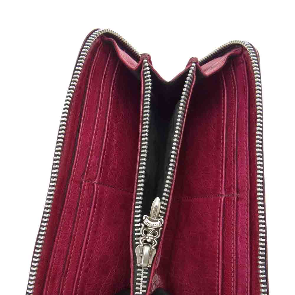 CHROME HEARTS クロムハーツ（原本無） REC F ZIP ＃2 レザー 3セメタリー クロス パッチ ウォレット ラウンドファスナー 長財布 ワインレッド系【中古】