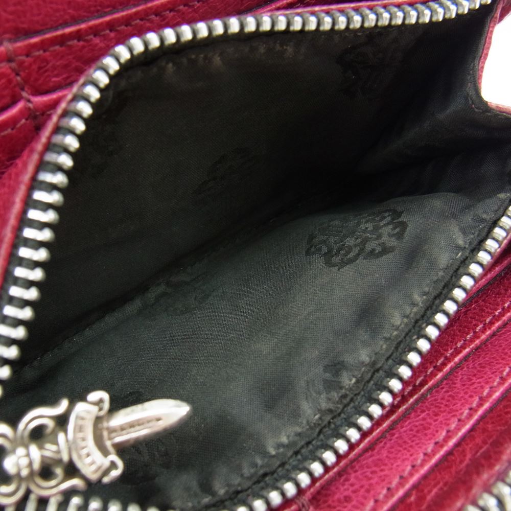 CHROME HEARTS クロムハーツ（原本無） REC F ZIP ＃2 レザー 3セメタリー クロス パッチ ウォレット ラウンドファスナー 長財布 ワインレッド系【中古】