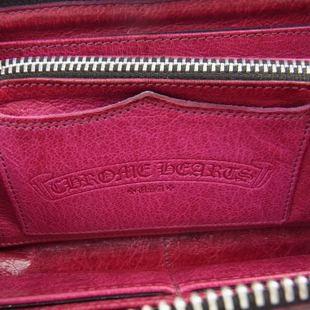 CHROME HEARTS クロムハーツ（原本無） REC F ZIP ＃2 レザー 3セメタリー クロス パッチ ウォレット ラウンドファスナー 長財布 ワインレッド系【中古】