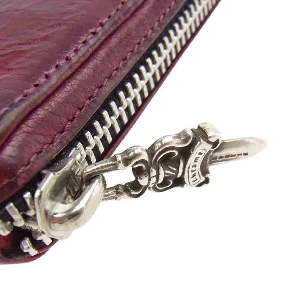 CHROME HEARTS クロムハーツ（原本無） REC F ZIP ＃2 レザー 3セメタリー クロス パッチ ウォレット ラウンドファスナー 長財布 ワインレッド系【中古】
