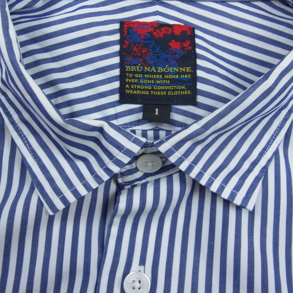 BRU NA BOINNE ブルーナボイン 4436 くしゅっとSPシャツ ストライプ ホワイト系 ブルー系 1【中古】