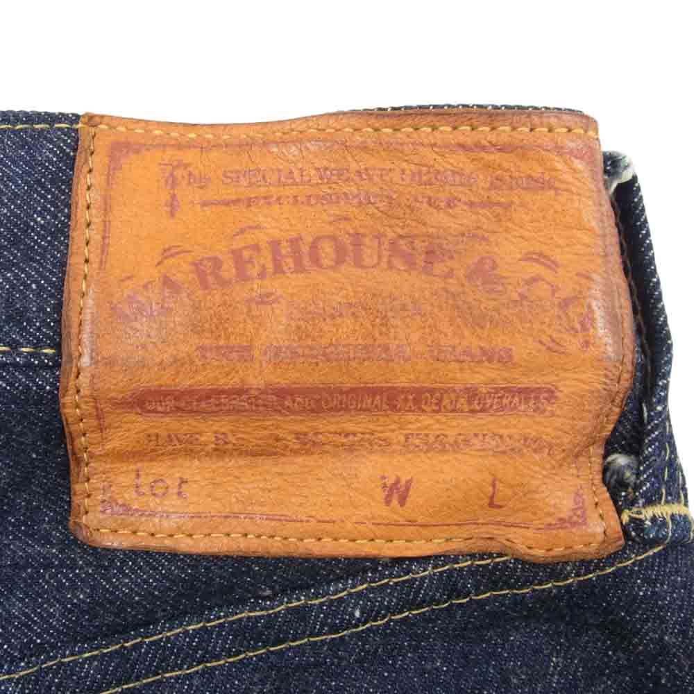 WAREHOUSE ウエアハウス WWII 大戦モデル レッド 赤 ペンキ プリント ステッチ デッドストックブルー デニムパンツ インディゴブルー系 31【美品】【中古】