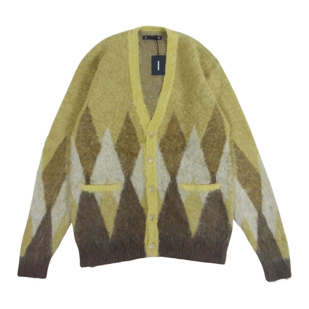 MINEDENIM マインデニム 2210-6002 Kid Mohair Argyle Knit Long Cardigan キッド モヘア アーガイル ニット カーディガン イエロー系 ベージュ系 2【新古品】【未使用】【中古】