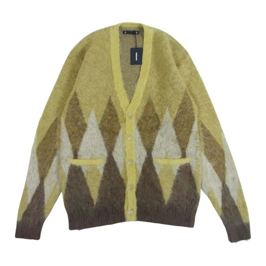 MINEDENIM マインデニム 2210-6002 Kid Mohair Argyle Knit Long Cardigan キッド モヘア アーガイル ニット カーディガン イエロー系 ベージュ系 2【新古品】【未使用】【中古】
