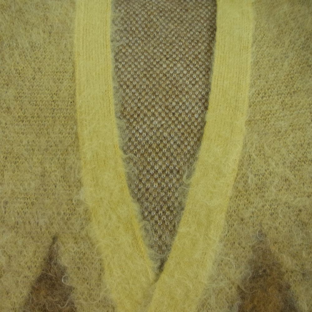 MINEDENIM マインデニム 2210-6002 Kid Mohair Argyle Knit Long Cardigan キッド モヘア アーガイル ニット カーディガン イエロー系 ベージュ系 2【新古品】【未使用】【中古】