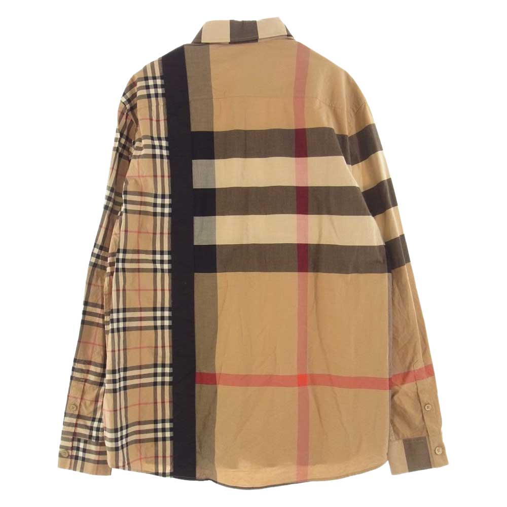 BURBERRY バーバリー 20AW 8033101 ロゴ パッチワーク プリント アシンメトリー デザイン チェック シャツ ブラウン系 S【中古】