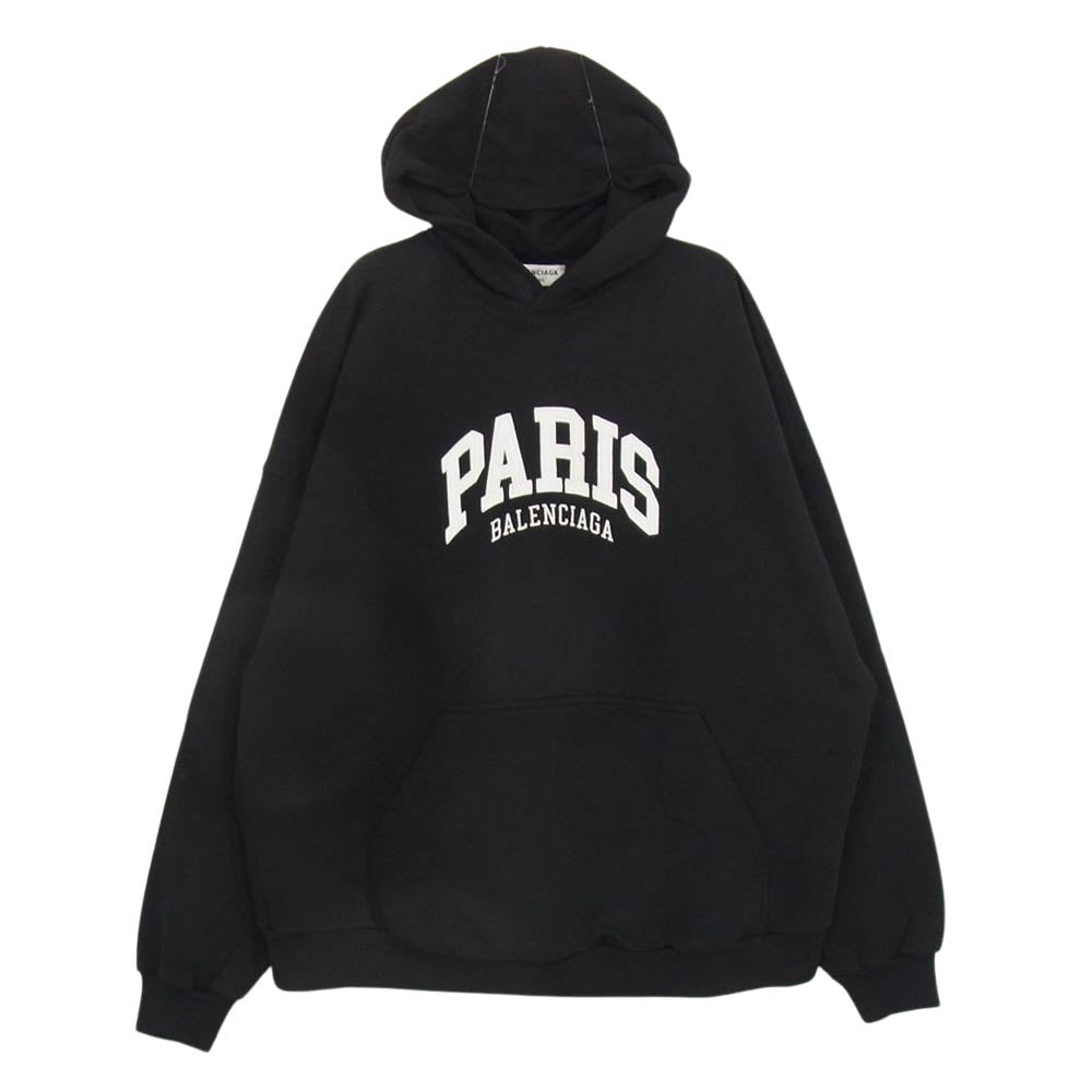 BALENCIAGA バレンシアガ 22AW 675003 TLVL8 PARIS ロゴ パーカー ブラック系 L【美品】【中古】