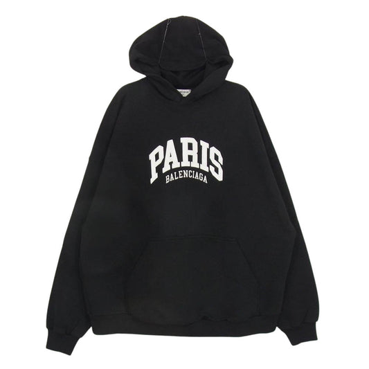 BALENCIAGA バレンシアガ 22AW 675003 TLVL8 PARIS ロゴ パーカー ブラック系 L【美品】【中古】