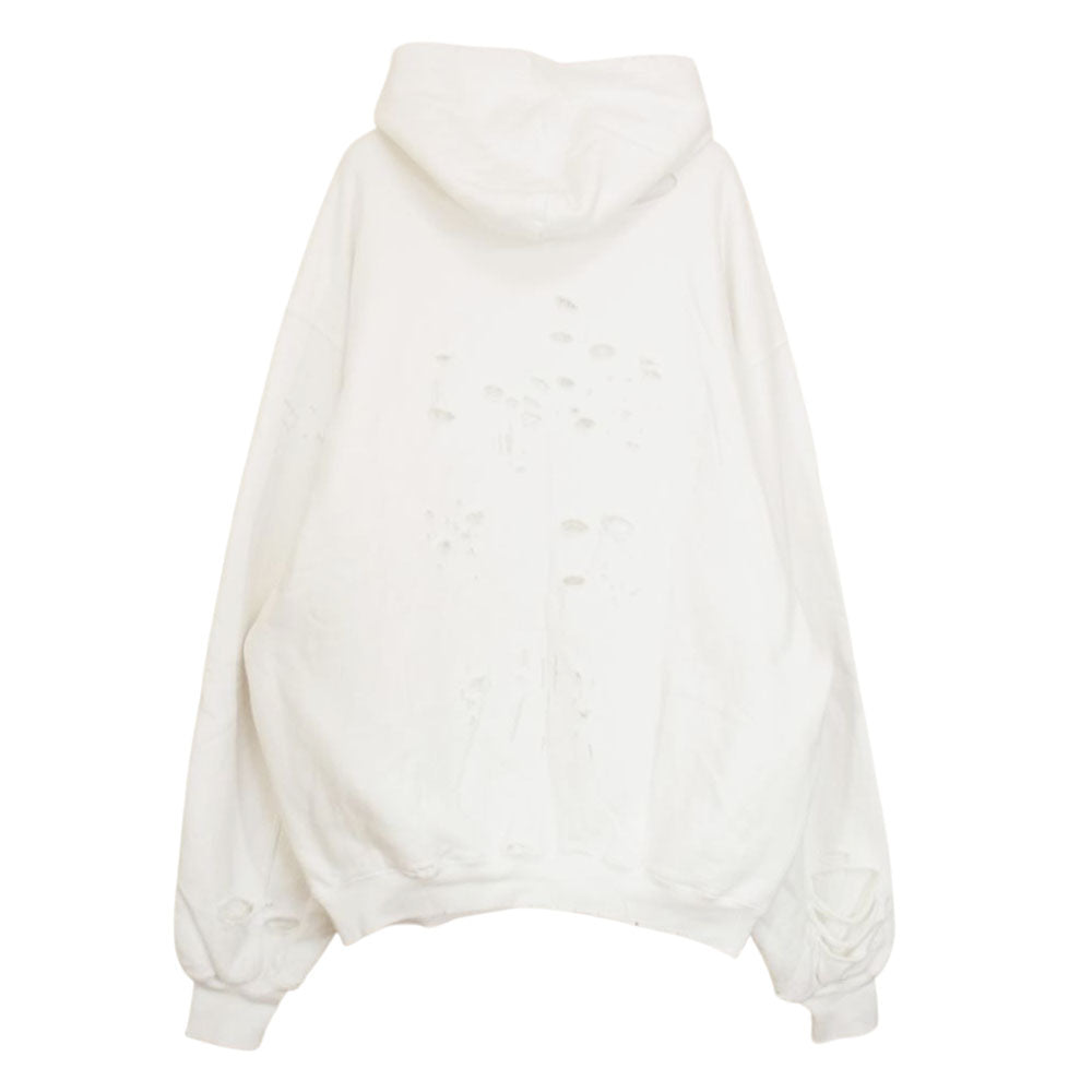 BALENCIAGA バレンシアガ 21SS 659403 TKVB6 デストロイ加工 ロゴ ミディアム パーカー  ホワイト系 XXS【中古】