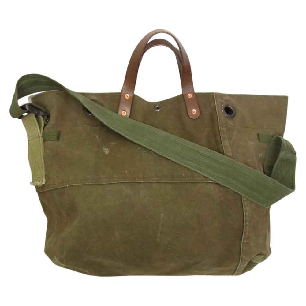 ルームナンバーシックス ハンドメイド 一点物 ミリタリー 再構築 リメイク 2way キャンバス トートバッグ カーキ系【中古】