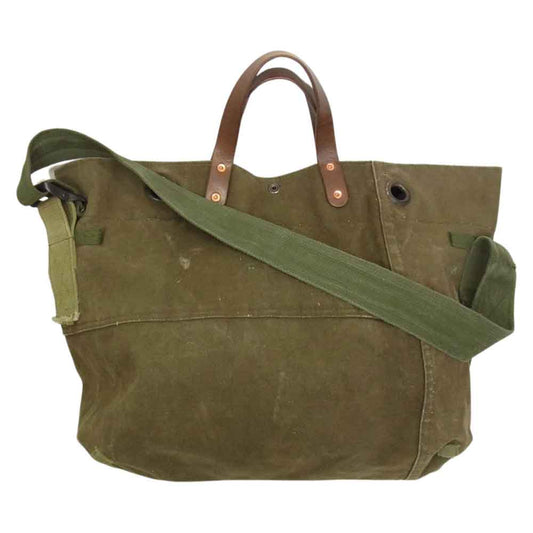 ルームナンバーシックス ハンドメイド 一点物 ミリタリー 再構築 リメイク 2way キャンバス トートバッグ カーキ系【中古】