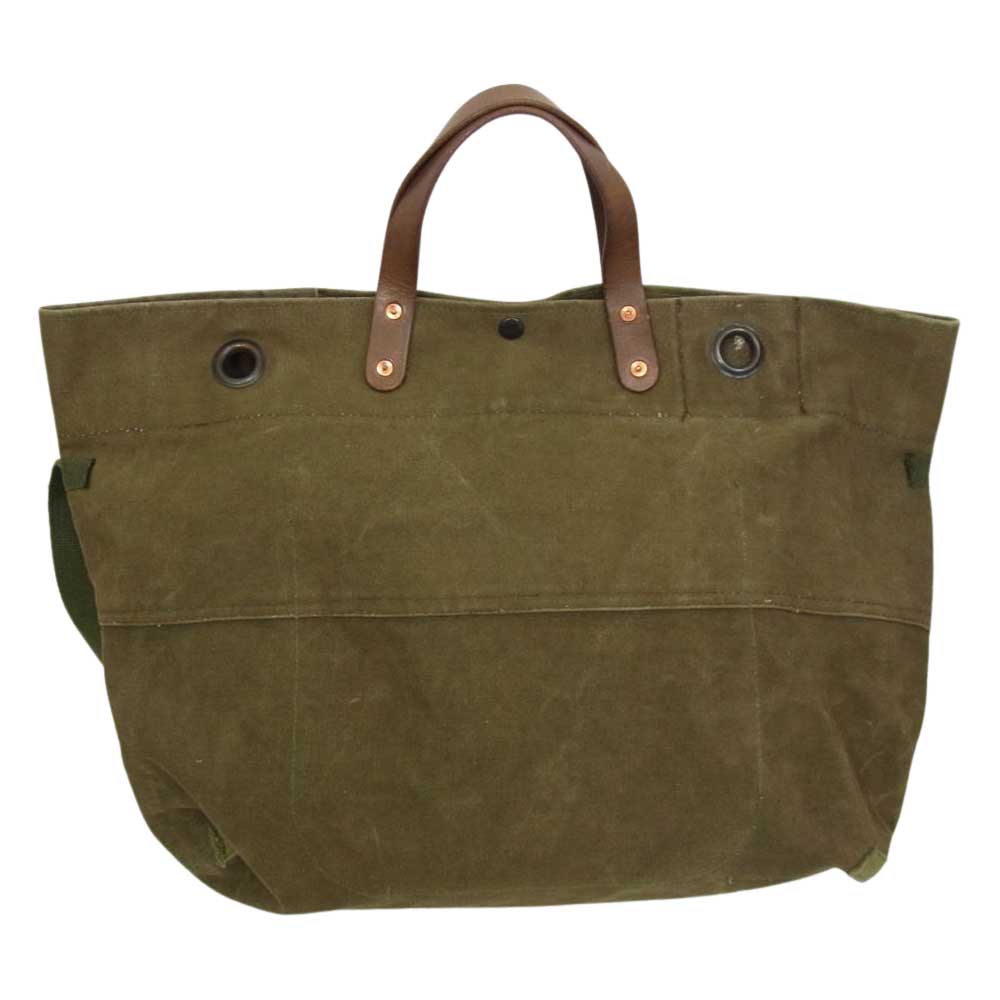 ルームナンバーシックス ハンドメイド 一点物 ミリタリー 再構築 リメイク 2way キャンバス トートバッグ カーキ系【中古】