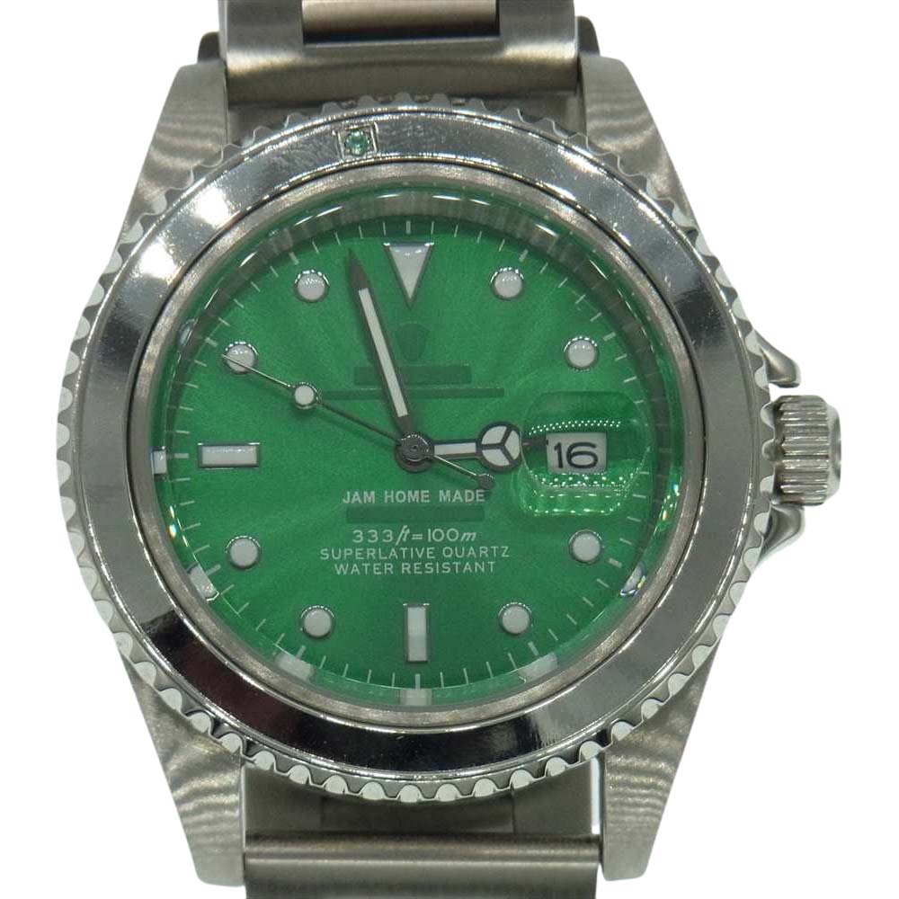JAM HOME MADE ジャムホームメイド  エメラルド ジャムウォッチ 腕時計 クォーツ 10気圧 アナログ 生活防水 20mm NATO 替えベルト付 シルバー系【中古】