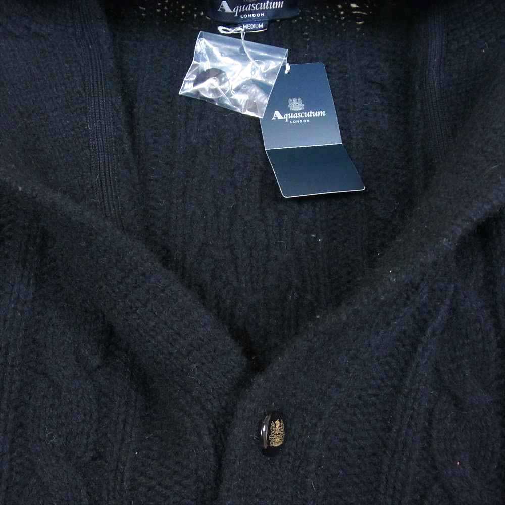Aquascutum アクアスキュータム ケーブル ニット カーディガン ブラック系 M【中古】