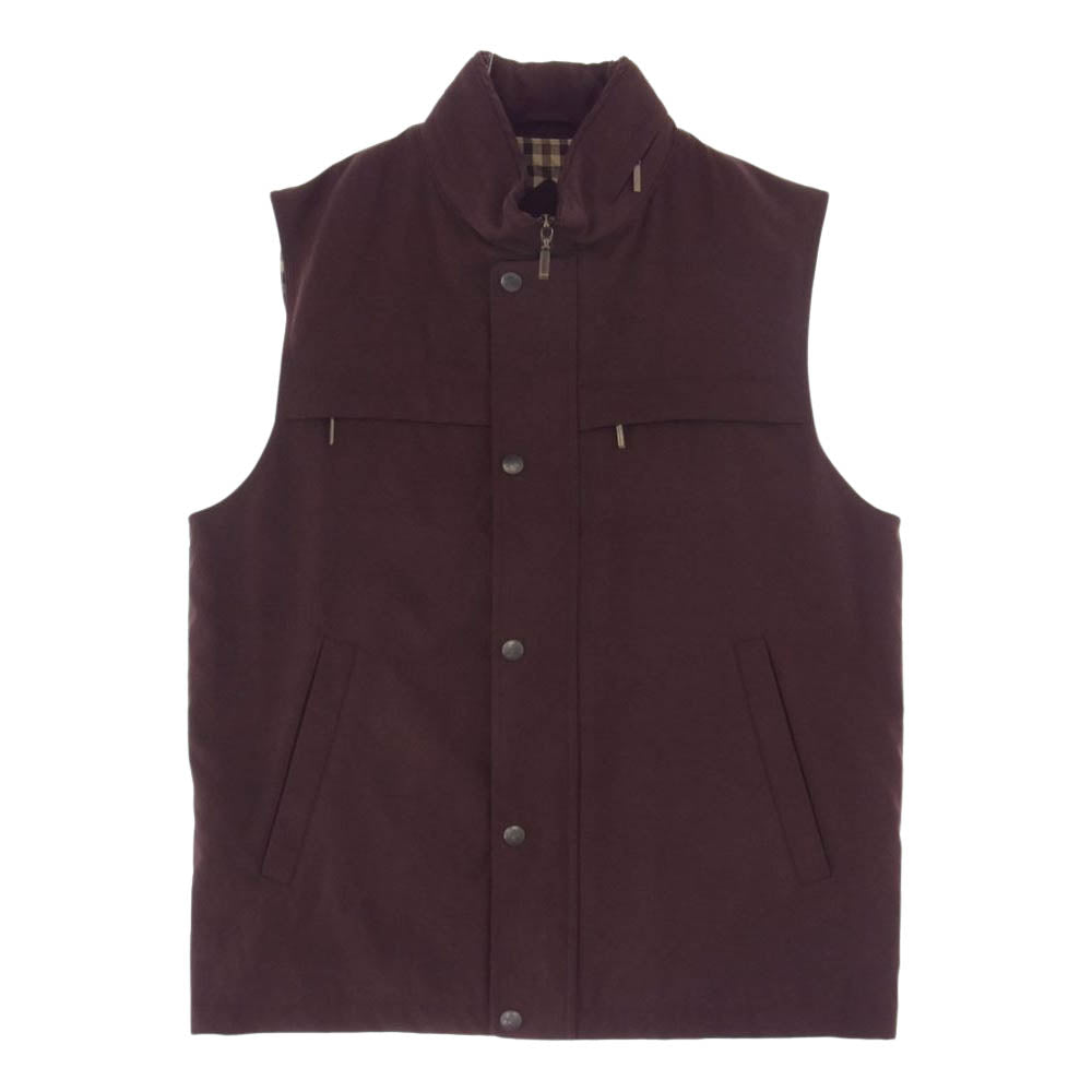 Aquascutum アクアスキュータム 撥水 裏チェック ベスト ワインレッド系 M【中古】