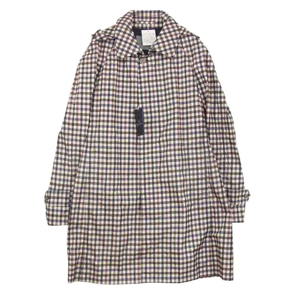 Aquascutum アクアスキュータム フード付き チェック ナイロン ステンカラー コート ブラウン系 40【極上美品】【中古】