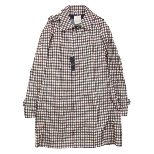 Aquascutum アクアスキュータム フード付き チェック ナイロン ステンカラー コート ブラウン系 40【極上美品】【中古】