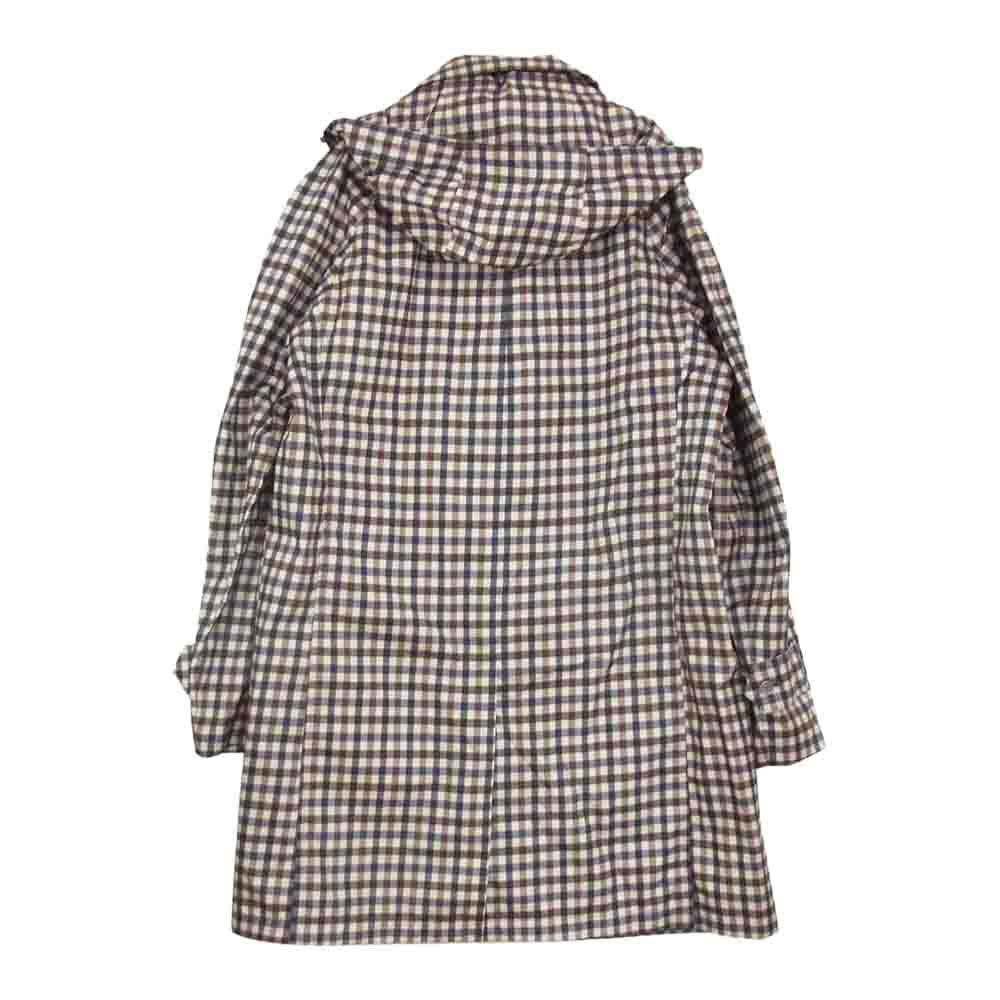 Aquascutum アクアスキュータム フード付き チェック ナイロン ステンカラー コート ブラウン系 40【極上美品】【中古】