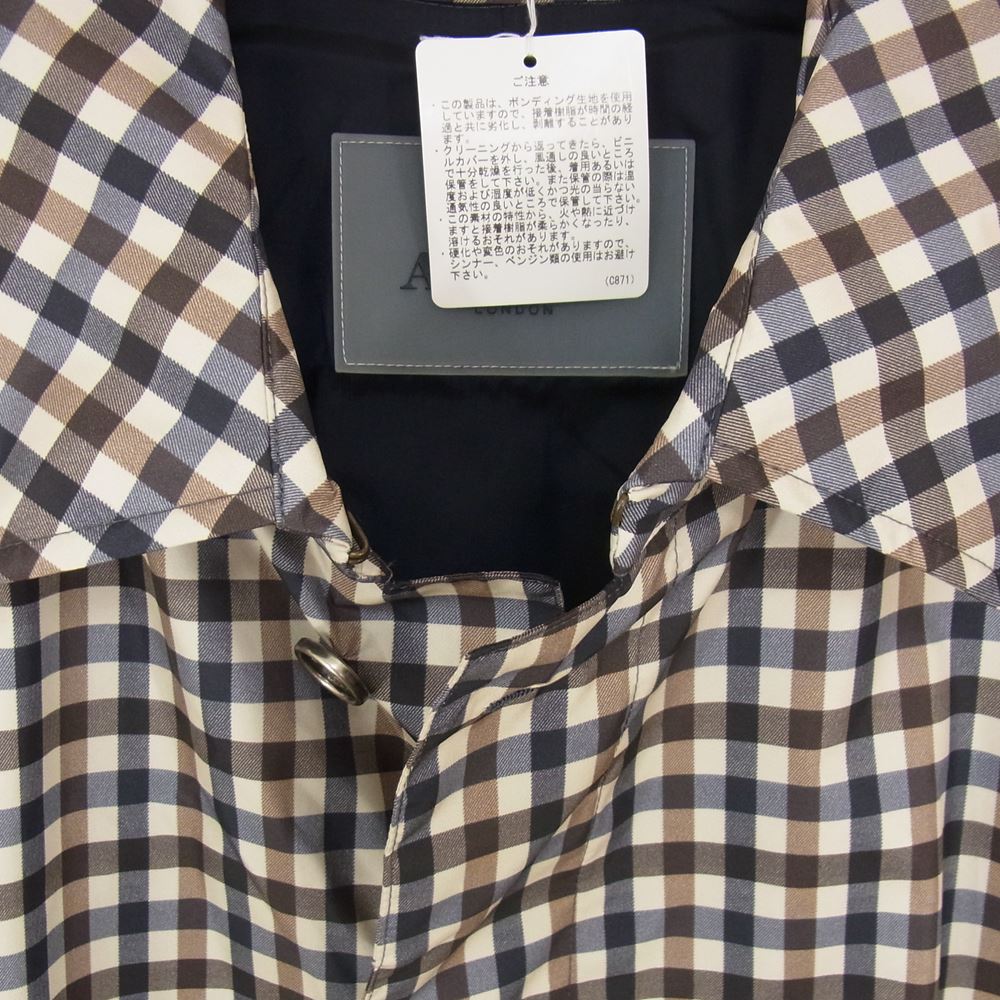 Aquascutum アクアスキュータム フード付き チェック ナイロン ステンカラー コート ブラウン系 40【極上美品】【中古】