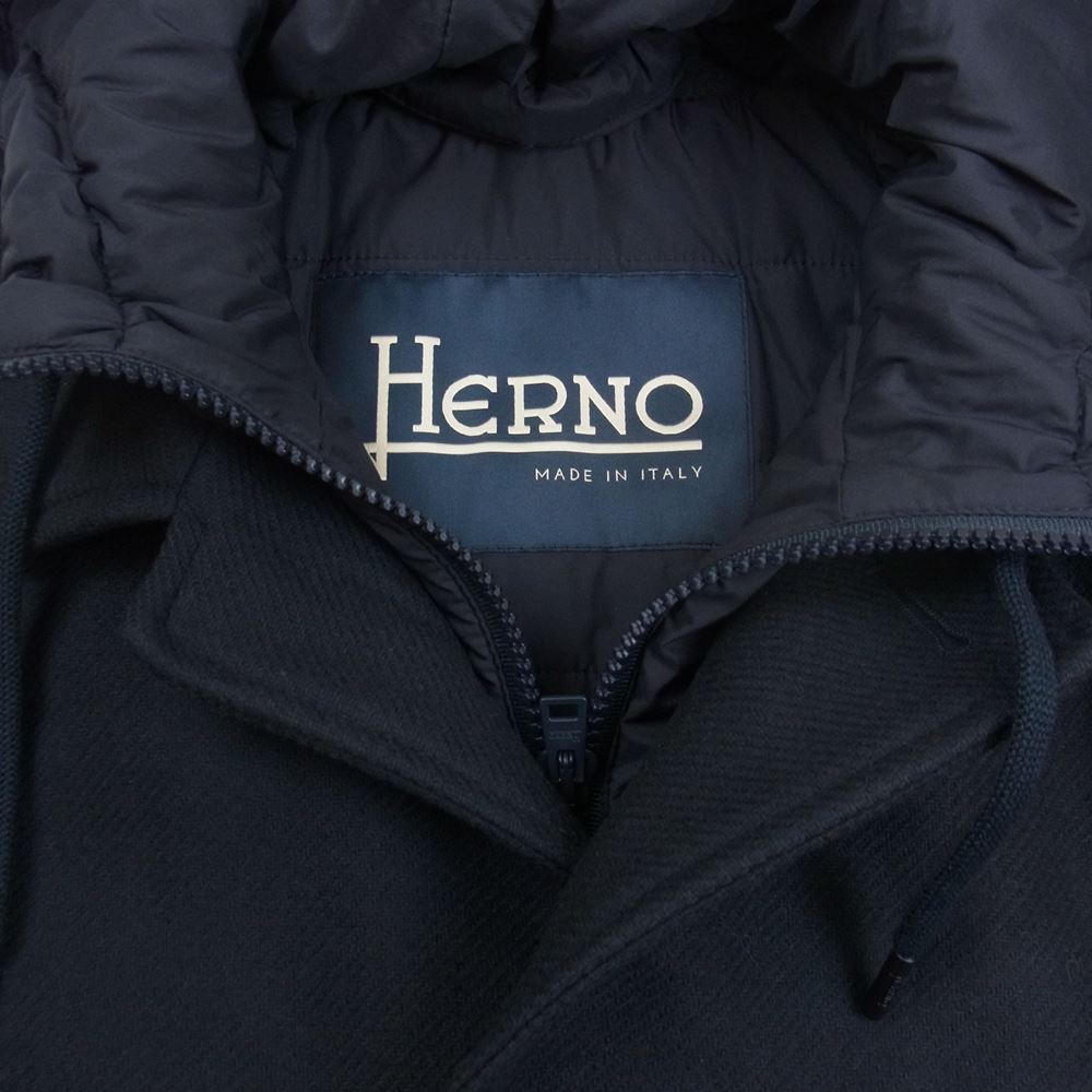 Herno ヘルノ CA000137U ダイアゴナル ライト ツィード デタッチャブル フーディー バルカラー コート ダークネイビー系 46【新古品】【未使用】【中古】