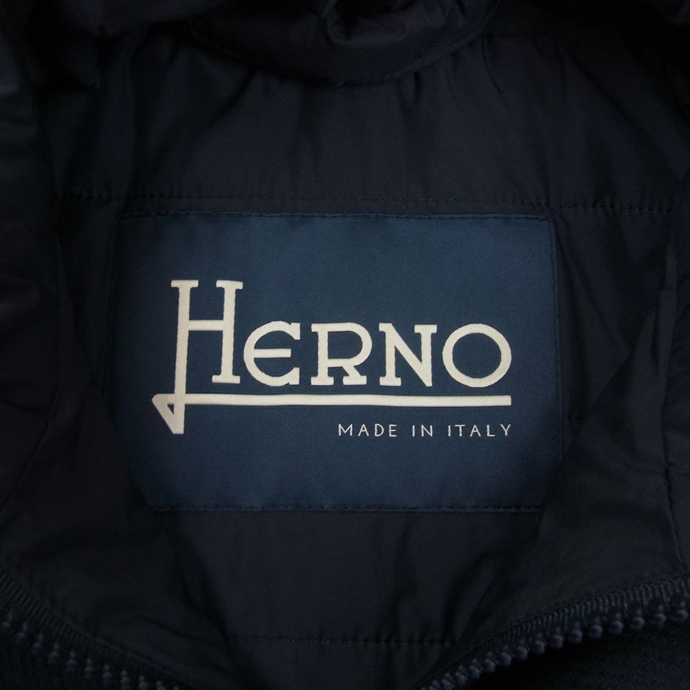 Herno ヘルノ CA000137U ダイアゴナル ライト ツィード デタッチャブル フーディー バルカラー コート ダークネイビー系 46【新古品】【未使用】【中古】