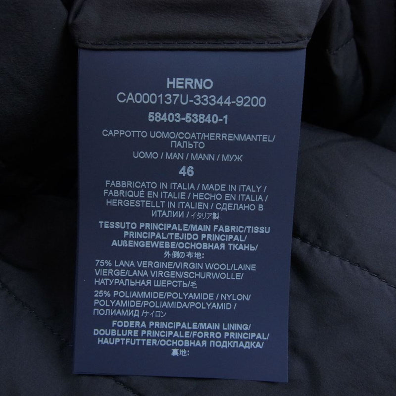 Herno ヘルノ CA000137U ダイアゴナル ライト ツィード デタッチャブル フーディー バルカラー コート ダークネイビー系 46【新古品】【未使用】【中古】