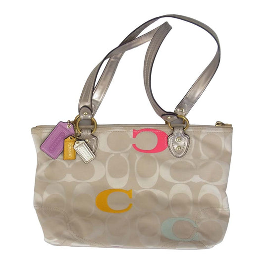 COACH コーチ 23521 ポピー エンブロイダード シグネチャー トート バッグ ベージュ系【中古】