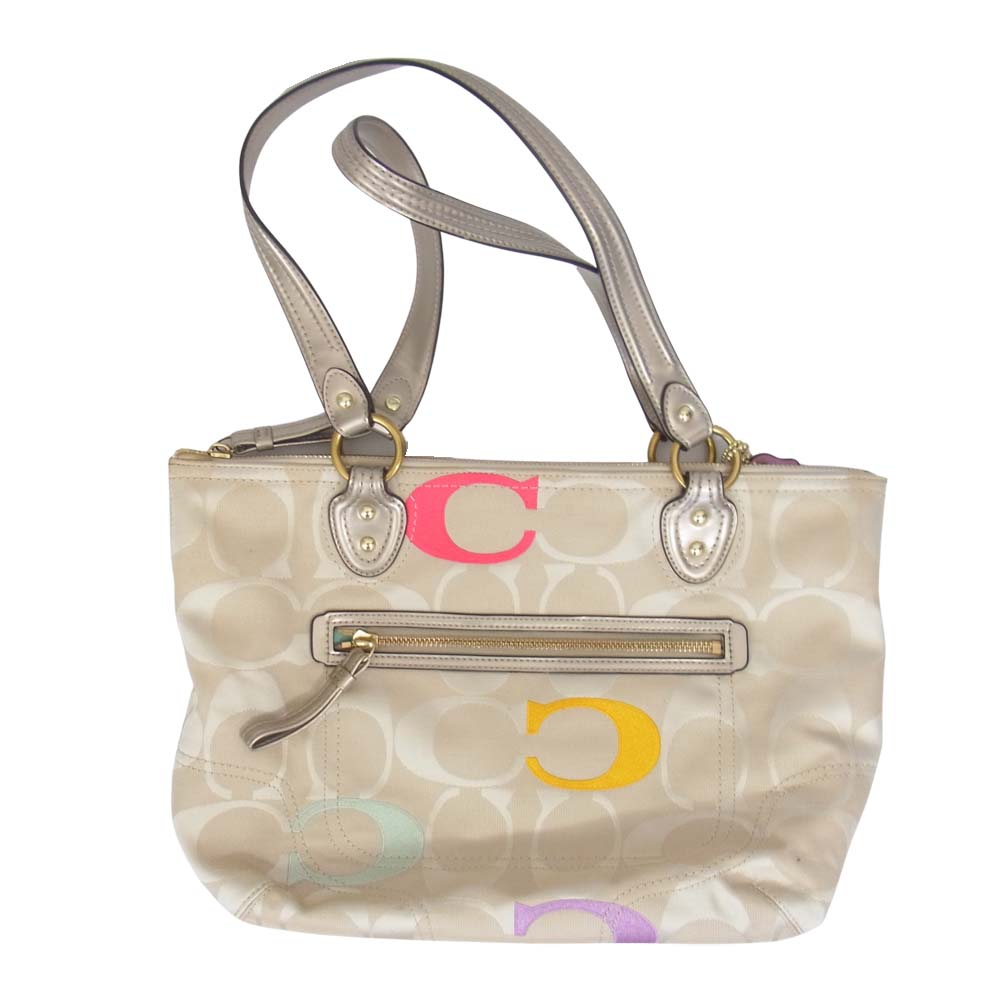 COACH コーチ 23521 ポピー エンブロイダード シグネチャー トート バッグ ベージュ系【中古】