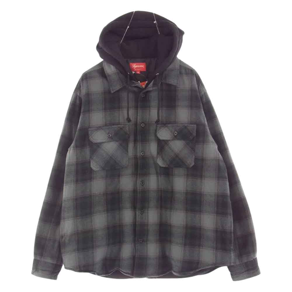 M 黒 Supreme Hooded Flannel Zip Up Shirt