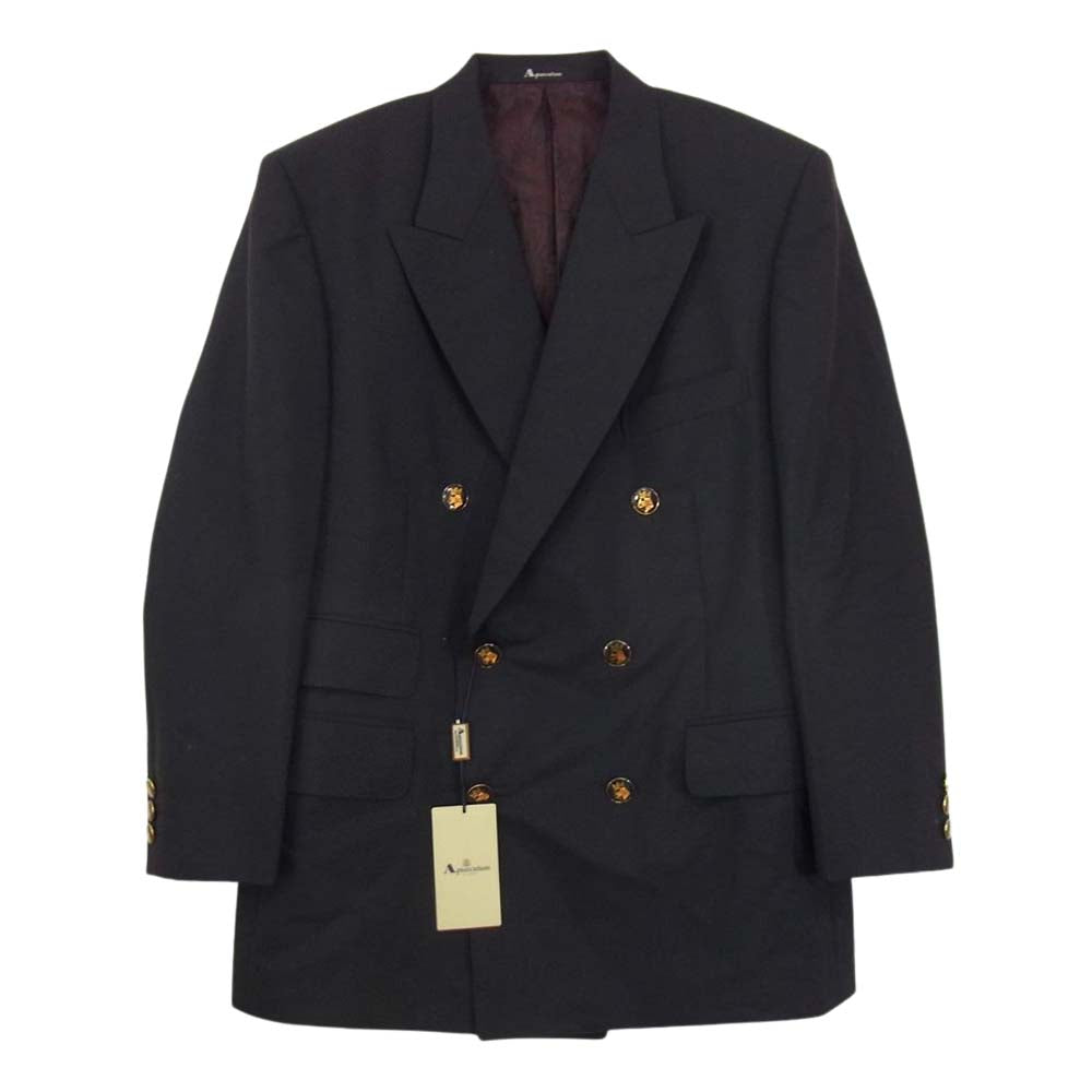 Aquascutum アクアスキュータム モヘヤ混 ダブル ジャケット ペイズリー 赤系 半裏仕様 ネイビー系 94AB4【極上美品】【中古】