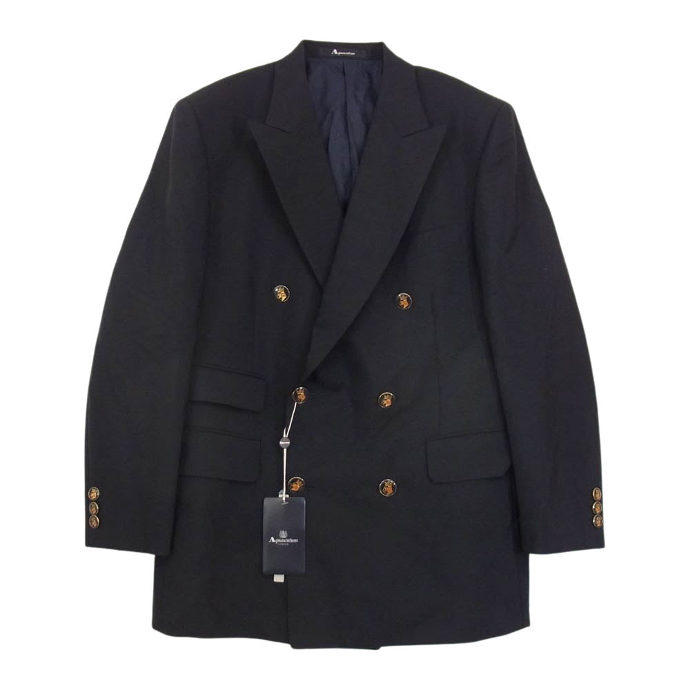Aquascutum アクアスキュータム モヘヤ混 ダブル ジャケット ペイズリー半裏仕様 ネイビー系 94AB4【極上美品】【中古】