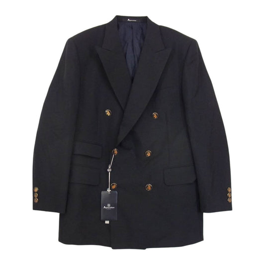 Aquascutum アクアスキュータム モヘヤ混 ダブル ジャケット ペイズリー半裏仕様 ネイビー系 94AB4【極上美品】【中古】
