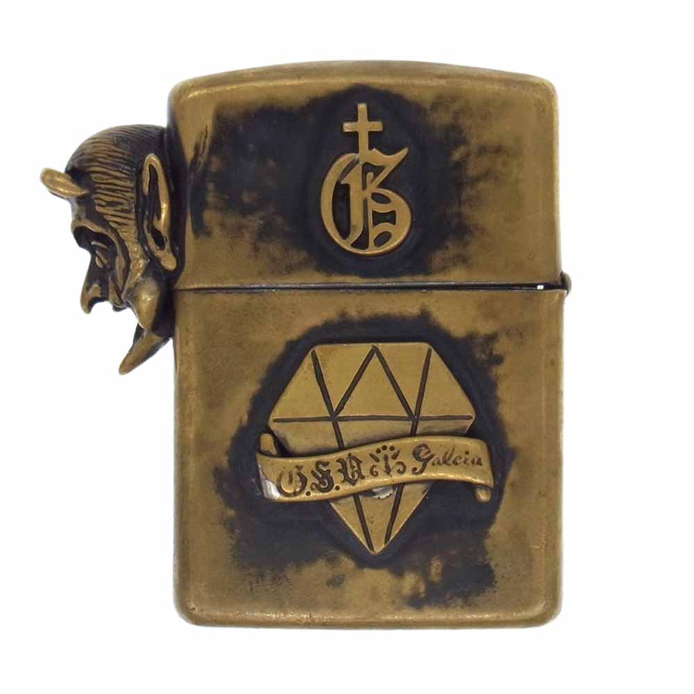 GALCIA ガルシア ZIPPO ARMOR TYPE BRASS DEVIL CROSS DIAMOND ギャングスタービル アーマー ブラス ジッポ ライター ゴールド系【中古】