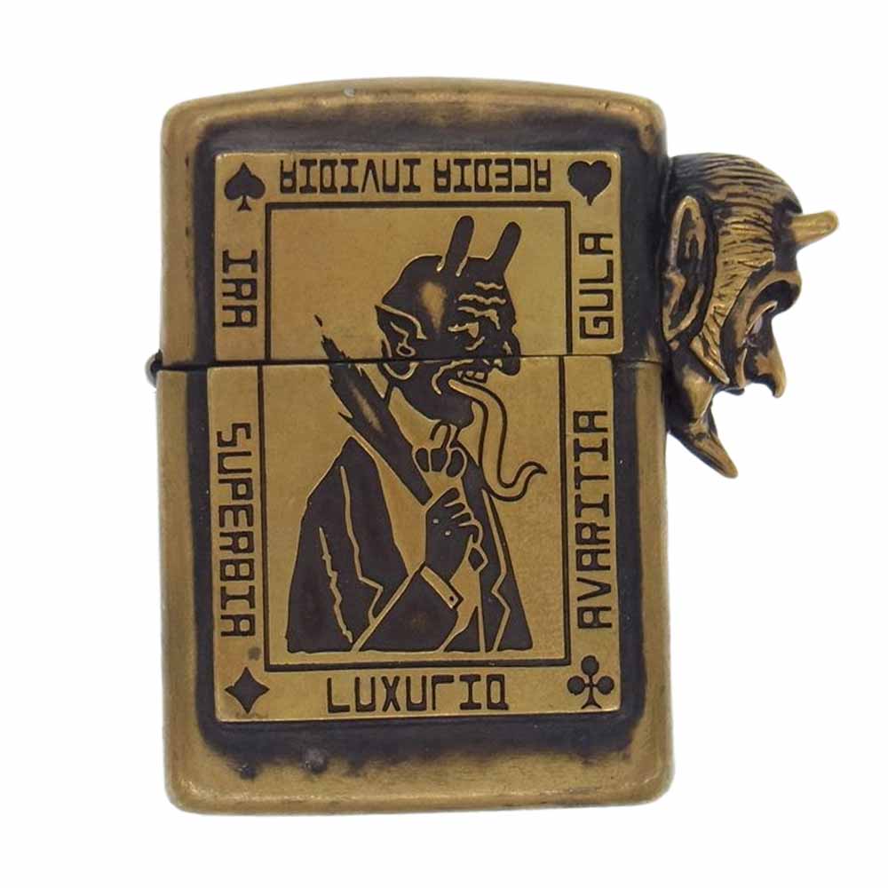 GALCIA ガルシア ZIPPO ARMOR TYPE BRASS DEVIL CROSS DIAMOND ギャングスタービル アーマー ブラス ジッポ ライター ゴールド系【中古】