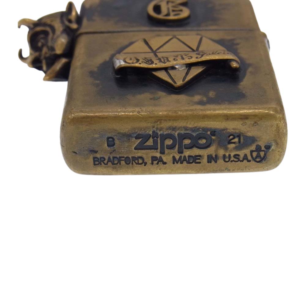 GALCIA ガルシア ZIPPO ARMOR TYPE BRASS DEVIL CROSS DIAMOND ギャングスタービル アーマー ブラス ジッポ ライター ゴールド系【中古】