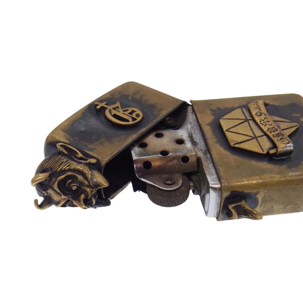 GALCIA ガルシア ZIPPO ARMOR TYPE BRASS DEVIL CROSS DIAMOND ギャングスタービル アーマー ブラス ジッポ ライター ゴールド系【中古】