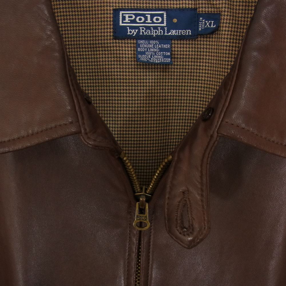 POLO RALPH LAUREN ポロ・ラルフローレン ポニー刺繍 ジップアップ レザー ブルゾン スイングトップ ジャケット  ブラウン系 XL【中古】
