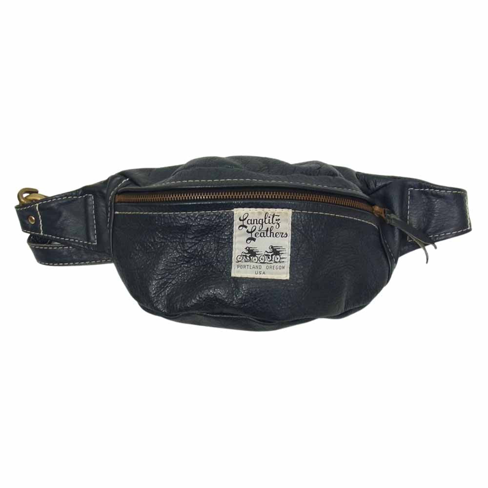 LANGLITZ LEATHERS ラングリッツレザーズ 裏パテッド キルティング ステッチ レザー ショルダー ウエスト ポーチ バッグ ネイビー系【中古】