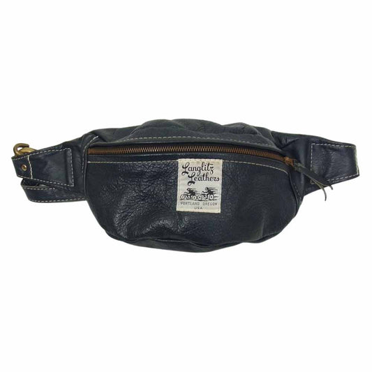 LANGLITZ LEATHERS ラングリッツレザーズ 裏パテッド キルティング ステッチ レザー ショルダー ウエスト ポーチ バッグ ネイビー系【中古】